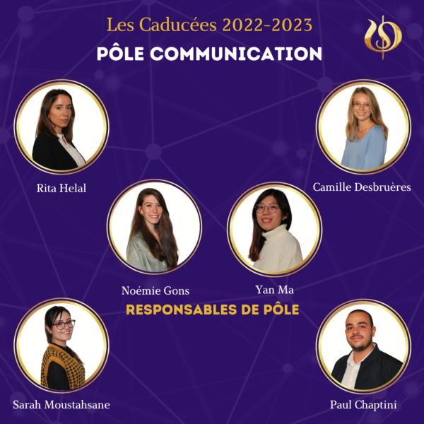 Le pôle communication s'occupe du support graphique, des réseaux sociaux et du site internet de l'association. Il travaille activement avec les différents pôles pour transmettre les informations.